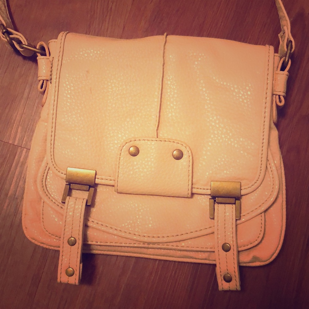 Cream pebbled leather crossbody